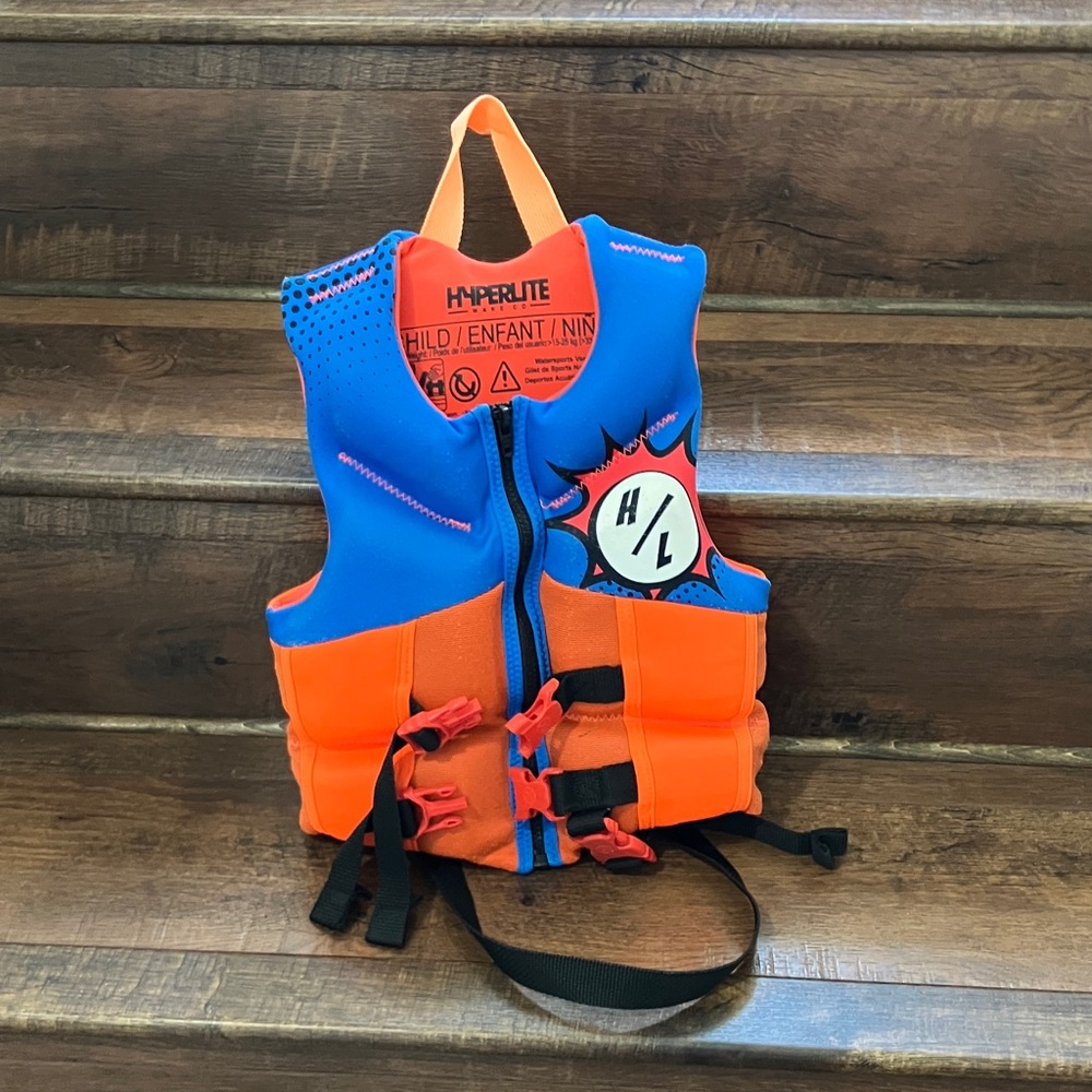 Hyperlite Kids Life Vest - Vibrant Blue and Orange